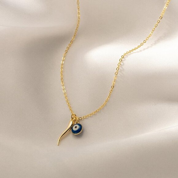 ⚡Italian Horn Softball Compass Heart Interlocking Circle Dianty Necklace - Picture 4 of 7